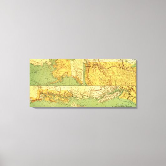 Alaskan Excursion Steam RoutePanoramic Map Canvas Afdruk (Voorkant)