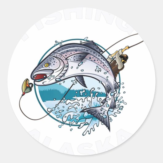 Alaskan Fish Alaska's Wilde zalm Souvenir Vist Ronde Sticker (Voorkant)