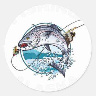 Alaskan Fish Alaska's Wilde zalm Souvenir Vist Ronde Sticker