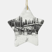 Alaskan Geleide honden die buiten een Logcabine st Keramisch Ornament (Rechts)