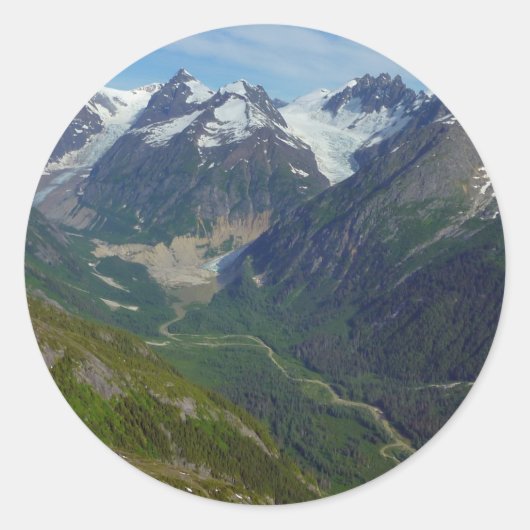 Alaskan Glacier-Carved Valley Ronde Sticker (Voorkant)