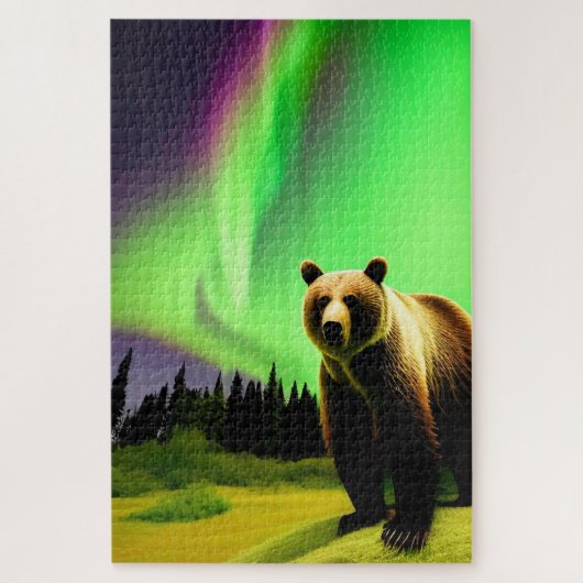 Alaskan Grizzly Beer en Green Aurora Borealis Legpuzzel (Verticaal)