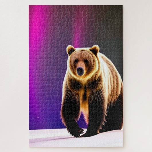 Alaskan Grizzly Beer en Roze Aurora Borealis Legpuzzel (Verticaal)