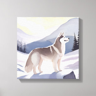 Alaskan Husky   Dog Mountain Aquarel Canvas Afdruk