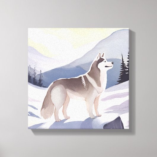 Alaskan Husky | Dog Mountain Aquarel Canvas Afdruk (Voorkant)