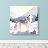 Alaskan Husky | Dog Mountain Aquarel Canvas Afdruk (Insitu (Houten vloer))