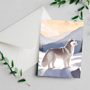 Alaskan Husky   Dog Mountain Aquarel Kaart