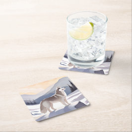 Alaskan Husky | Dog Mountain Aquarel Kartonnen Onderzetters