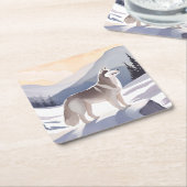 Alaskan Husky | Dog Mountain Aquarel Kartonnen Onderzetters (Schuin)