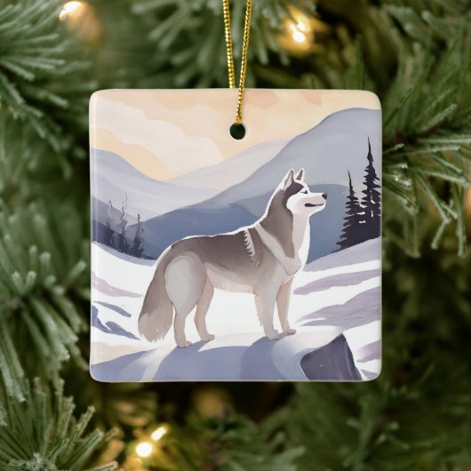 Alaskan Husky | Dog Mountain Aquarel Keramisch Ornament (Boom)