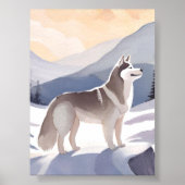 Alaskan Husky | Dog Mountain Aquarel Kunst Poster (Voorkant)