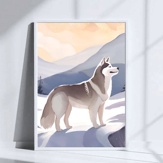 Alaskan Husky | Dog Mountain Aquarel Kunst Poster