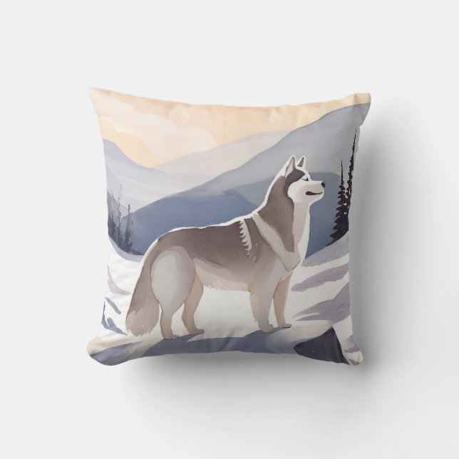 Alaskan Husky | Dog Mountain Aquarel Kussen (Voorkant)