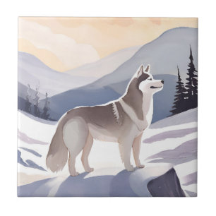 Alaskan Husky Dog Mountain Aquarel Tegeltje