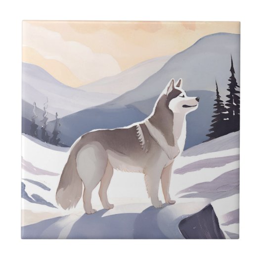 Alaskan Husky | Dog Mountain Aquarel Tegeltje (Voorkant)