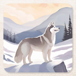 Alaskan Husky | Dog Mountain Watercolor Kartonnen Onderzetters