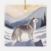 Alaskan Husky | Dog Mountain Watercolor Keramisch Ornament (Achterkant)