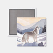 Alaskan Husky | Dog Mountain Watercolor Magneet (Voorkant / Achterkant)