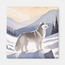 Alaskan Husky | Dog Mountain Watercolor Magneet