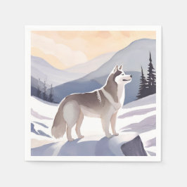 Alaskan Husky | Dog Mountain Watercolor Servet