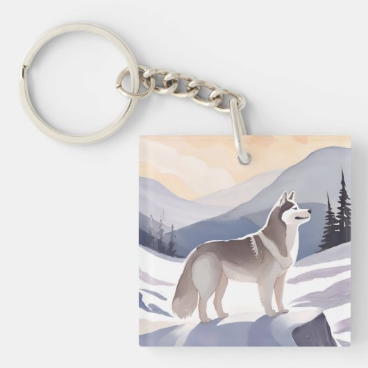 Alaskan Husky | Dog Mountain Watercolor Sleutelhanger (voorkant)