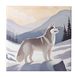 Alaskan Husky | Dog Mountain Watercolor Tegeltje