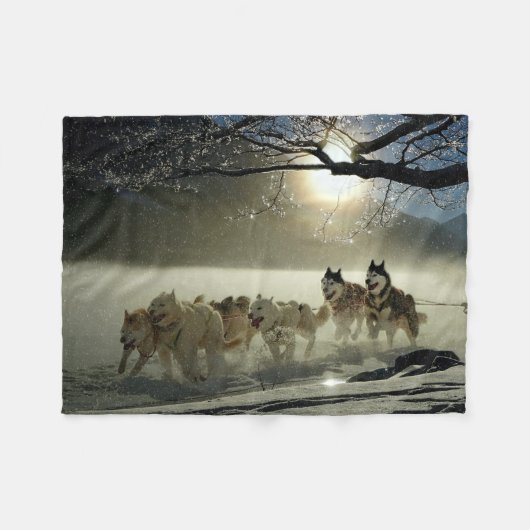Alaskan Husky Dog Sled Race Fleece Deken (Voorkant (Horizontaal))