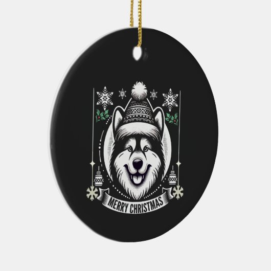 Alaskan husky Kerst hondenliefhebber cadeau Rendie Keramisch Ornament (Rechts)