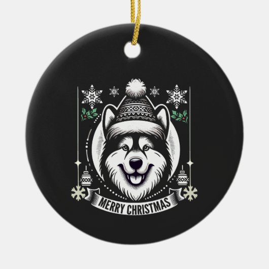 Alaskan husky Kerst hondenliefhebber cadeau Rendie Keramisch Ornament (Voorkant)