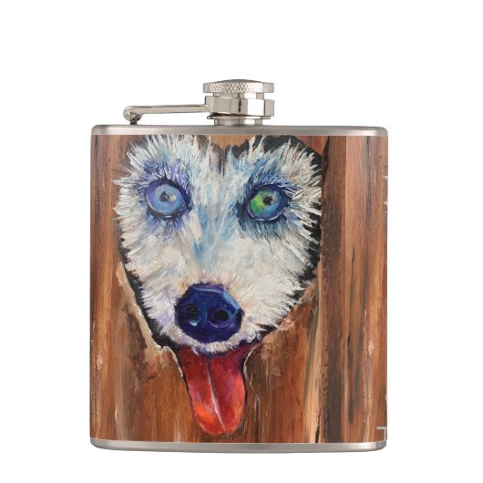 Alaskan Husky Sleddog Flask Heupfles (Voorkant)