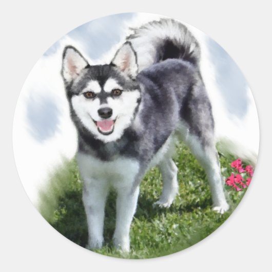 Alaskan Klee Kai Art Ronde Sticker (Voorkant)