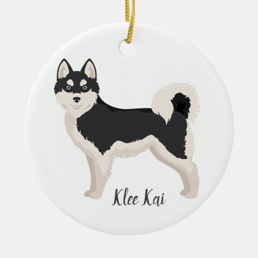 Alaskan Klee Kai Kerstversiering. Klee Kai Snow Keramisch Ornament (Voorkant)