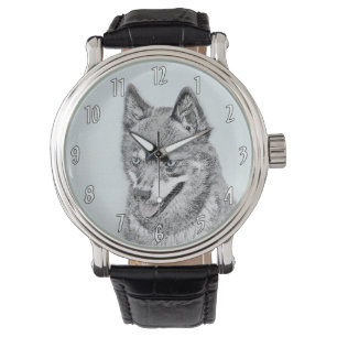 Alaskan Klee Kai Painting - Cute Original Dog Art Horloge