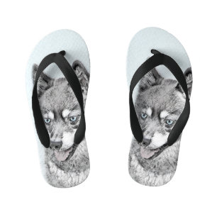 Alaskan Klee Kai Painting - Cute Original Dog Art Kinder Teenslippers