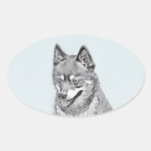 Alaskan Klee Kai Painting - Cute Original Dog Art Ovale Sticker