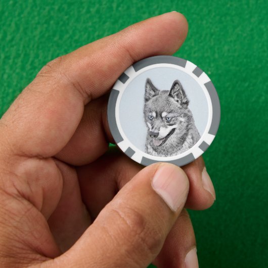 Alaskan Klee Kai Painting - Cute Original Dog Art Poker Chips (Hand)