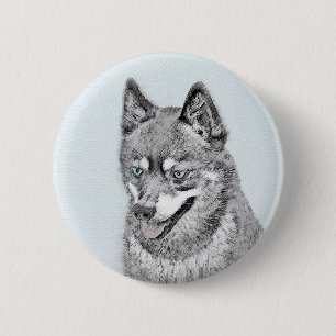 Alaskan Klee Kai Painting - Cute Original Dog Art Ronde Button 5,7 Cm