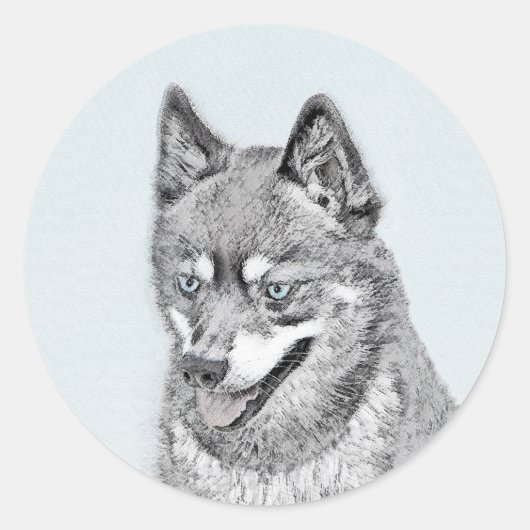 Alaskan Klee Kai Painting - Cute Original Dog Art Ronde Sticker (Voorkant)