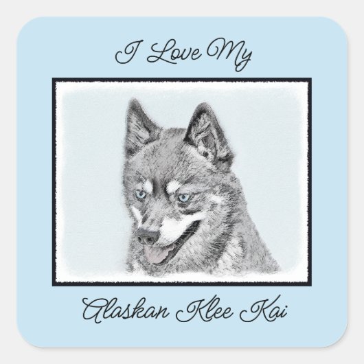 Alaskan Klee Kai Painting - Cute Original Dog Art Vierkante Sticker (Voorkant)