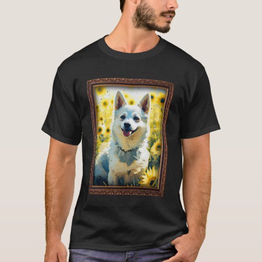 Alaskan Klee Kai Schilderen Zonnebloem Bloem Moede T-shirt (Voorkant)
