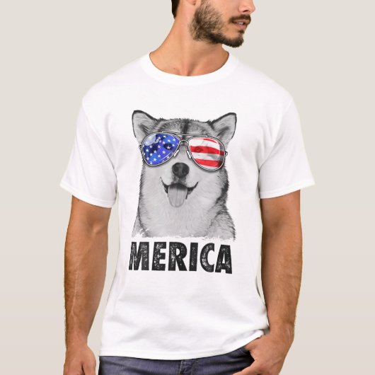 Alaskan Malamute 4e juli Merica - Amerikaanse vlag T-shirt (Voorkant)