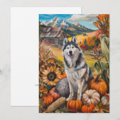 Alaskan Malamute Autumn Harvest Thanksgiving Dog Feestdagenkaart (Voorkant / Achterkant)