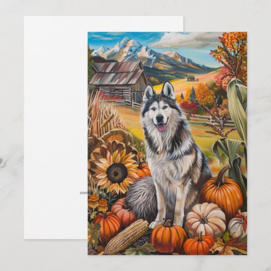 Alaskan Malamute Autumn Harvest Thanksgiving Dog Feestdagenkaart (Voorkant / Achterkant)