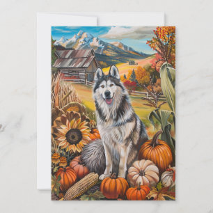 Alaskan Malamute Autumn Harvest Thanksgiving Dog Feestdagenkaart