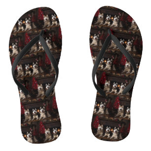 Alaskan Malamute bij de Haard Kerstmis Teenslippers