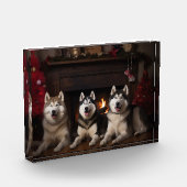 Alaskan Malamute bij de open haard Kerstmis Fotoblokken (Links)