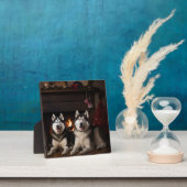 Alaskan Malamute bij de open haard Kerstmis Fotoplaat (Insitu)