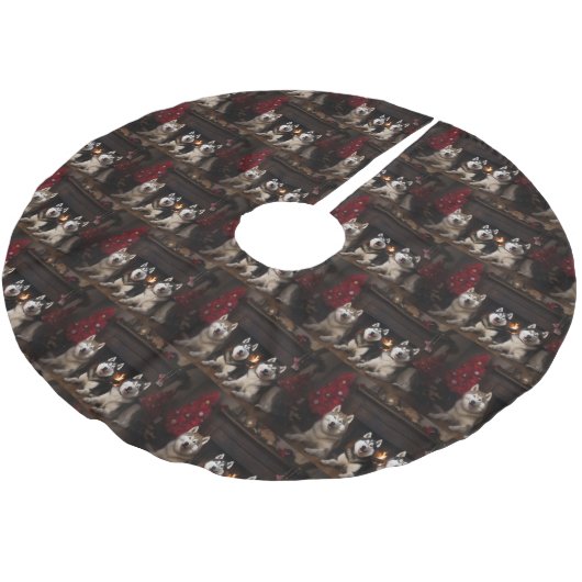 Alaskan Malamute bij de open haard Kerstmis Kerstboom Rok (Gekanteld)