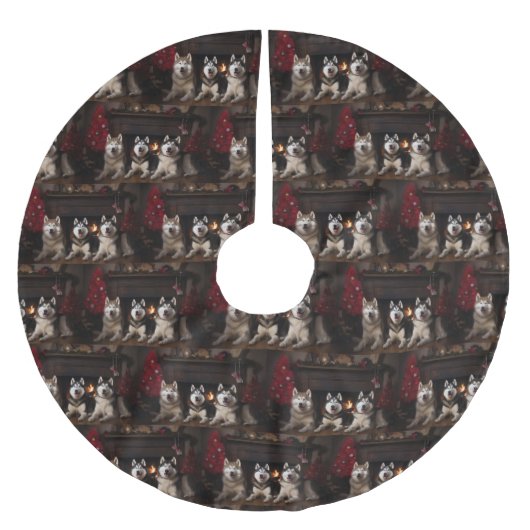 Alaskan Malamute bij de open haard Kerstmis Kerstboom Rok (Voorkant)