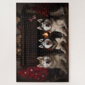 Alaskan Malamute bij de open haard Kerstmis Legpuzzel (Verticaal)